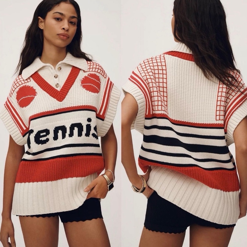 NWT Anthropologie Maeve x NUULY Tennis Twofer Sweater Large Athleisure - Picture 1 of 5